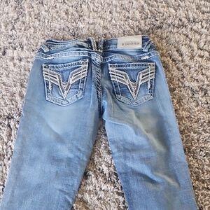 Vigoss Light Blue Straight Leg Jeans with Embroidered Pockets